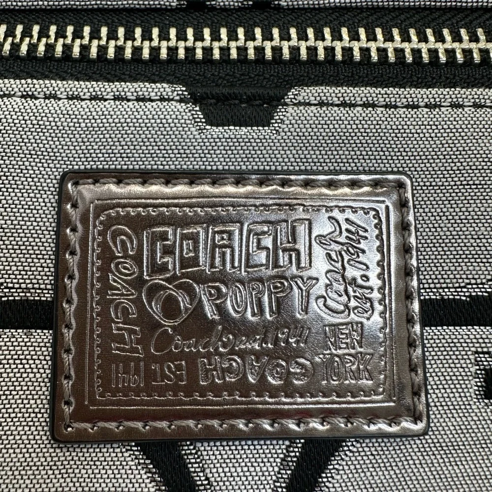 Coach Poppy Signature Glam Tote Gray Black Op Art Canvas Shoulder Bag NWOT $498